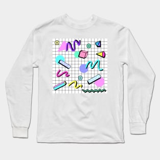 80s Awesome Memphis Party Grid Long Sleeve T-Shirt